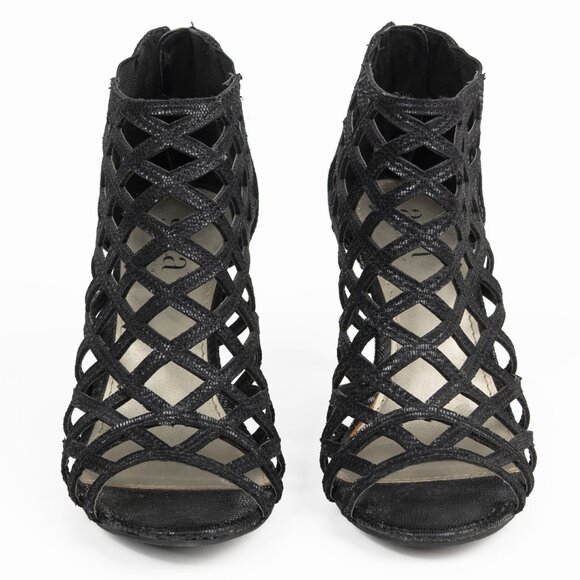 a.n.a Caroline Black Lattice Design Peep Toe High Heel Sandals Black 6.5 - Picture 2 of 14